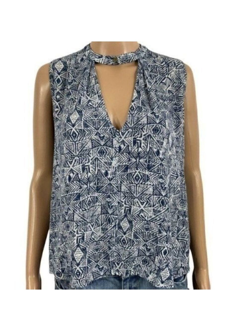 & Harmony Sleeveless Button Collar V-neck 100% Rayon Blouse Top Size Small